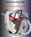Heavy Duty Brushless Electric Concrete Circular Saw With Water Pump, 3000 Rpm High Speed Wet Cut Ring Tool For Blasting Through Tile Wood And Tough Brick Surfaces showing cutting blade and design.