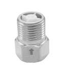 BesNPT stainless steel 1/2-in female to 1/2-in male check valve with flow arrow.