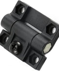 Adjustable Torque Hinge Set For Doors And Cabinets 43mm By 36mm Black Plastic With Four Countersunk Holes Position Control