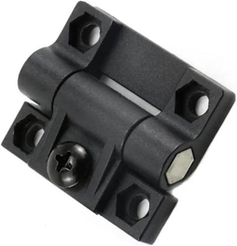 Adjustable Torque Hinge Set For Doors And Cabinets 43mm By 36mm Black Plastic With Four Countersunk Holes Position Control