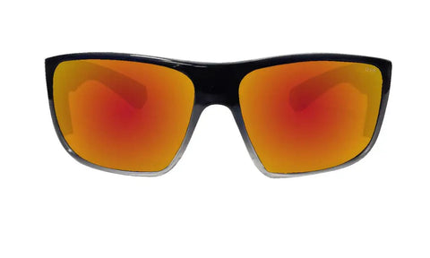 Front view of Tough As Nails Safety Sunglasses for Men with 2 Tone Smoke Crystal Frame and Red Mirror Polycarbonate Lenses
