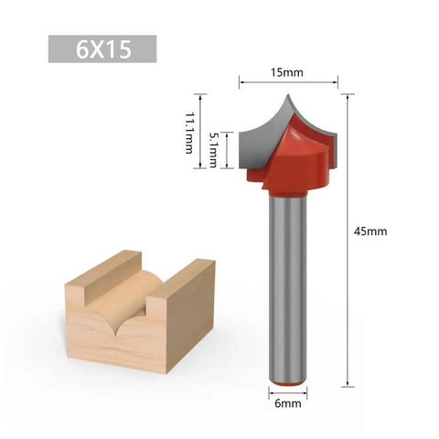 Heavy Duty Router Bit With 6mm Shank For Smooth Round Edge Cutting And Profiling Woodworking Milling Cutter Tool showcasing 45mm tall design.
