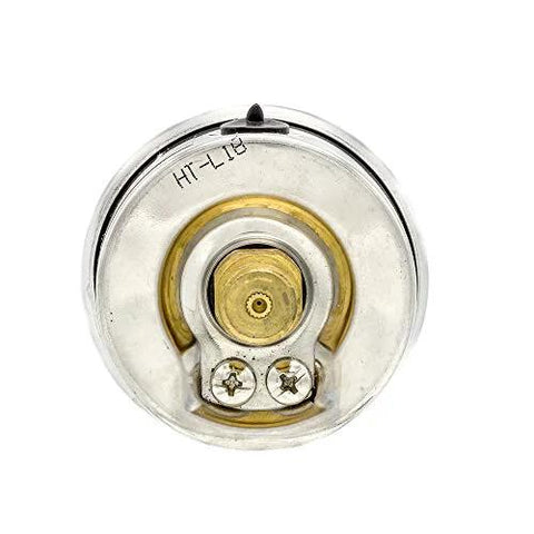 Back view of PIC Gauges glycerine-filled pressure gauge, stainless steel case, brass internals, 2-inch dial, 1/4-inch NPT