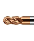 Carbide ball nose end mill bit, 1/4 in shank, 2 in OAL, 4-flute TiSiN coated, for alloy steels (close-up view)