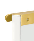 Close-up side view of 10 Pack 5 Inch Matte Gold Finger Pulls For Cabinets And Drawers Brushed Brass Edge Hardware installed on white cabinet.