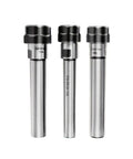 Top Tier ER Collet Chuck Extension Rod With Straight Shank For CNC Milling, 3 different collet sizes visible, hardened alloy steel.