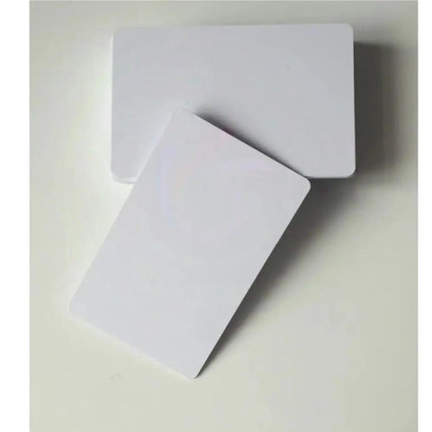 230 Pack White Blank Inkjet Printable Waterproof Plastic ID Card Replacement Sheets Compatible With Canon Printers showing two blank cards