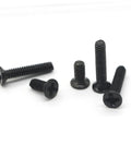 Black carbon steel flat head countersunk machine screws from Miniature Screw Set With Flat Head Countersunk Machine Screws In Transparent Storage Case For Diyers And Pros Organized By Size For Quick Access Handy Box For Home Repairs Electronics Appliances And Hobby Projects.