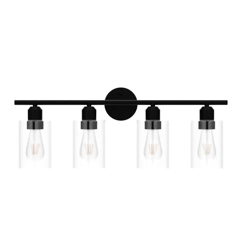 4 Light Black Bathroom Vanity Light Fixtures With Rustic Farmhouse Style Over Mirror Modern Industrial Lamp With Cylinder Glass Shades
