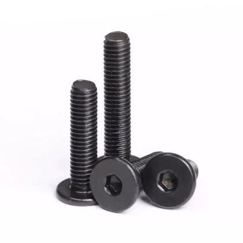 Rock Solid M3X8mm Hex Socket Flat Head Countersunk Bolts Built From Premium Black 304 Stainless Steel showing three screws