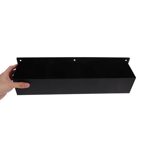 Wall Mount Spray Can Holder And Tool Rack Heavy Duty Metal Storage Shelf held by a hand, showing sleek black iron design.