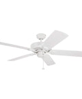 52 Inch Outdoor Ceiling Fan Without Light for Patio or Porch, Wet Rated, Tri-Mount Traditional Five-Blade Design, White Finish, Pull Chain Operation