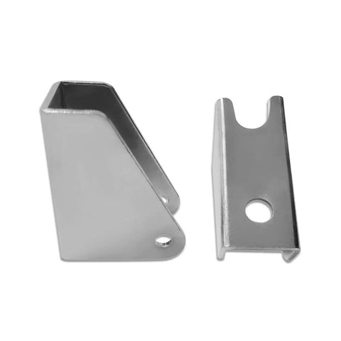Pair of silver universal linear actuator mounting brackets with pins, 180° swivel