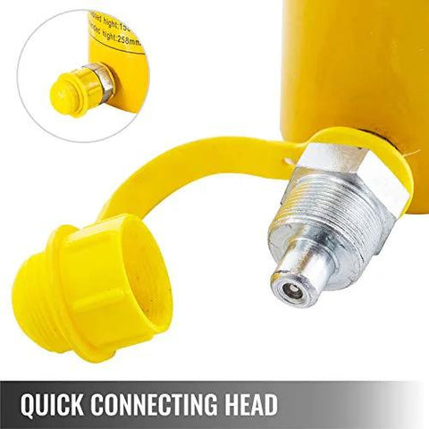 Mophorn 50T hydraulic cylinder with quick-connect head; yellow body and silver connector