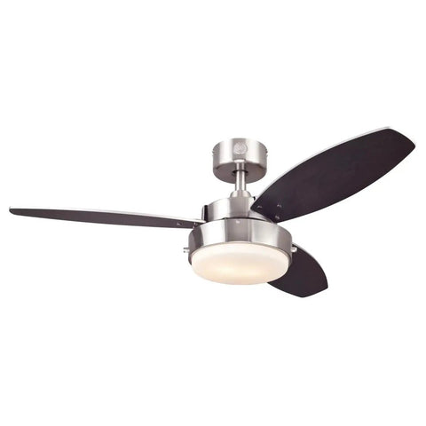 Alloy 42 Inch Ceiling Fan With LED Light Kit, Brushed Nickel Finish, Reversible Beech And Wengue Blades, Down Rod Only, The Go-To Pick For Small Rooms Up To 100 Sq Ft