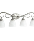 Powell Collection Four-Light Bathroom Vanity Fixture In Classic Nickel Finish, 31.5-Inch, LED Compatible, Damp Rated, elegant design.