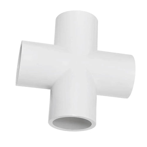 Four Way Flush Cross PVC Fitting For Home DIY Projects And Garden Three Quarter Inch Schedule 40 Connector White PVC Plumbing