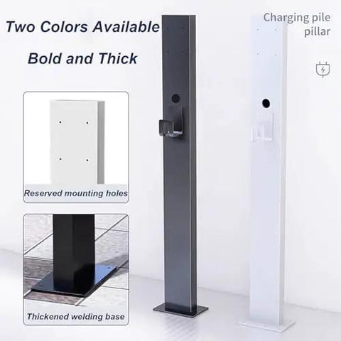 Heavy Duty Outdoor EV Charger Pedestal Built Tough For Your Ride Freestanding Charging Station in black and white, thick design.