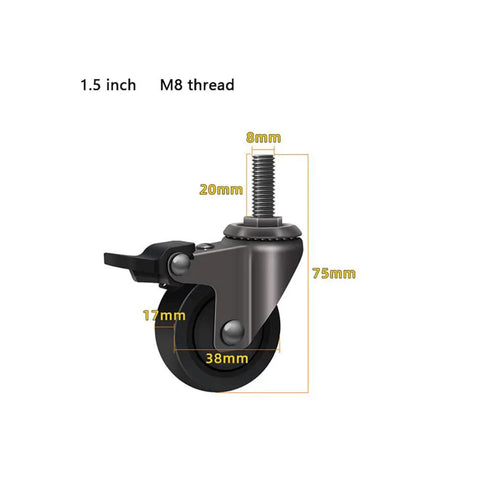 Heavy Duty Silent Rubber Swivel Casters Rock Solid Build 360 Degree Rotation M6 M8 M10 Mount Sizes Smooth Rolling Furniture Wheels For Desks Cabinets Appliances Roll Like Butter Daily shown with dimensions and M8 thread.