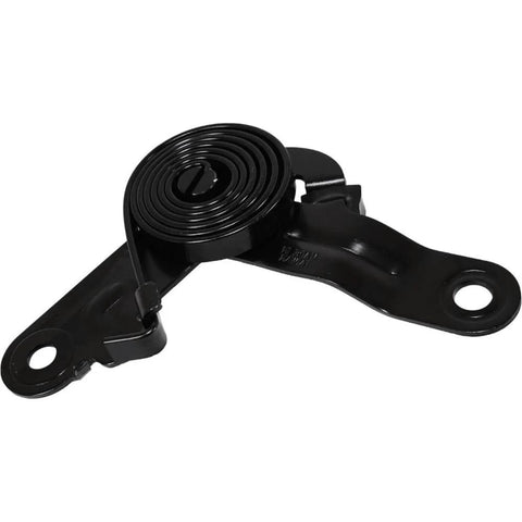 Hood hinge with coiled spring, black metal, for Chevy Silverado/Sierra trucks (close-up view)