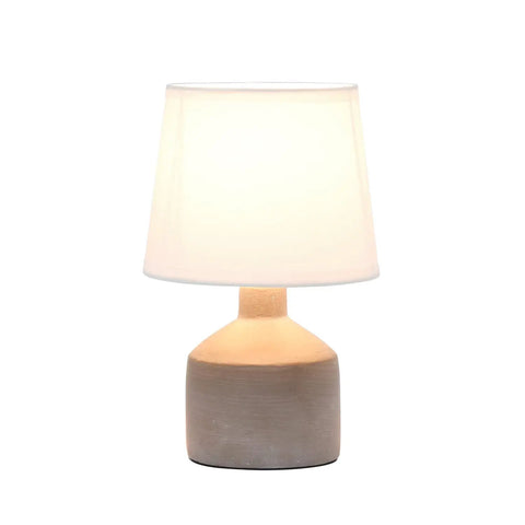 Gray Concrete Table Lamp With White Fabric Shade, Sleek Minimalist Nightstand Light For Living Room Or Desk