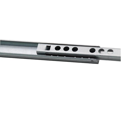 Full Extension Drawer Slides 1 Pair 8 To 16 Inch 17mm Wide Two Section Steel Cabinet Rails in silver close-up view