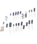 25 Pcs GameGear Capacitor Set For GG Motherboard Replacement, standard-size metal capacitors shown with mixed leaded parts