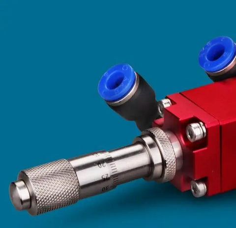 Pro Grade Precision Pneumatic Spray Valve With Micrometer Knob For Industrial Paint Glue Dispensing Heavy Duty Stainless Steel Housing G1/8 Thread 1 5mm Nozzle Compressed Air Atomizer close-up of nozzle and micrometer knob.