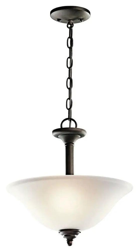 Wynberg 15 Inch 2 Light Convertible Inverted Pendant And Semi Flush Fixture With Satin Etched Glass In Brushed Nickel Hanging View