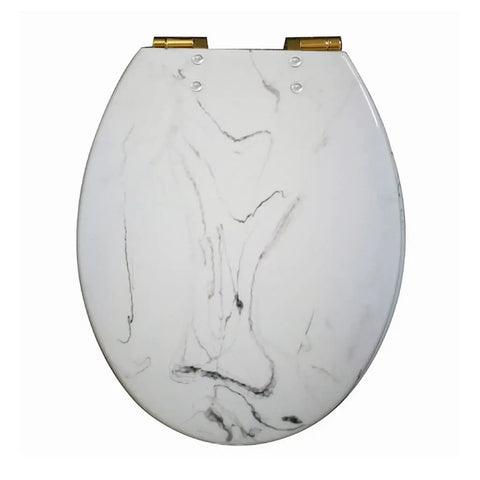 Heavy Duty Resin Toilet Seat With Chic Marble Texture Universal Slow Close Lid Engineered For The Daily Grind top view
