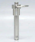 Hardcore Marine Grade Stainless Steel Ball Lock Pin Quick Release Tool With Zero Slack Button Indexing And Tight Grip 9/16 Inch Diameter Plus 2 Inch Length For Road Ready Builds - front view showing pull ring and clamp length.