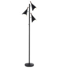 Dual Bulb Desk Lamp With Brushed Steel Base And Black Shade Adjustable Brightness For Home Office Or Bedroom Modern Industrial Style With Wood Accent Great Reading And Task Lighting, shown in floor lamp design with three adjustable shades.