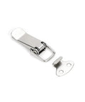 Mini Stainless Steel Toggle Latch Catch Set, close-up of metal latch and catch, spring loaded, rust resistant, outdoor hardware
