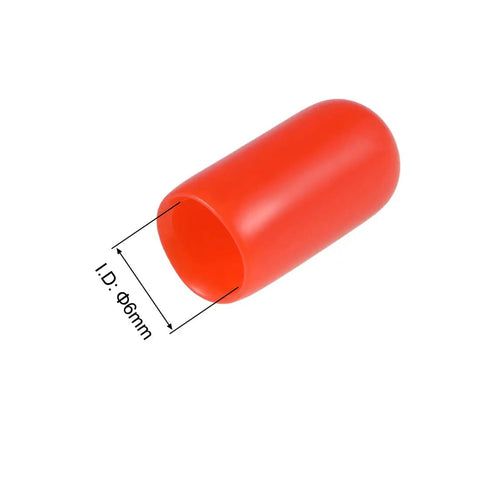 Top Shelf Red Rubber End Caps 50 Pack snug 6mm tube plug showing inner diameter for screw thread protectors.