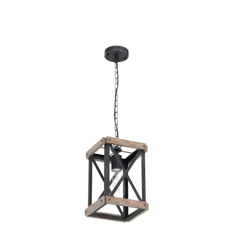Rustic Farmhouse Pendant Light With Adjustable Metal And Wood Chandelier Fixture for Kitchen Island and Entryway in Brown