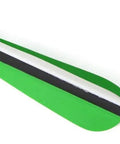 Close-up of 16 Inch Carbon Crossbow Bolts With 4 Inch Fletching Pro Grade 125 Grain Tips in green and white for hunting.