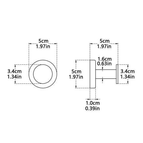 Heavy Duty Black Stainless Steel Wall Hook dimensions diagram showing sizes and shapes for jackets, backpacks, and gear.