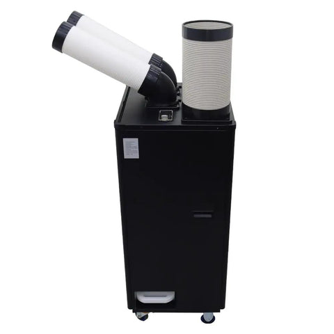 Job Site Ready Heavy Hitter Industrial Air Conditioner Double Exhaust Extendable Duct High Performance Outdoor Ventilation Fan 15400 Btu 220V Built Tough Cooling System Black with extendable ducts