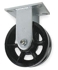 Heavy-duty V-groove caster wheel 2500 lb with durable steel frame for industrial use, smooth rolling on rails.