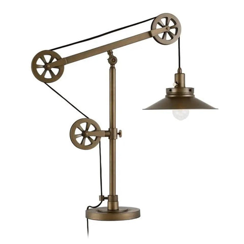 Tall 29 Inch Brushed Brass Desk Lamp With Pulley System Metal Bell Shade Adjustable Height For Home Office Laptop Desk Or Computer Desk Lighting Dope Industrial Modern Task Light