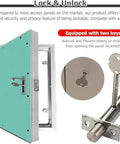 Adjustable Drywall Access Panel With Keyed Lock And Fire Rated Aluminum Shell Hidden Inspection Door for walls, with lock mechanism.