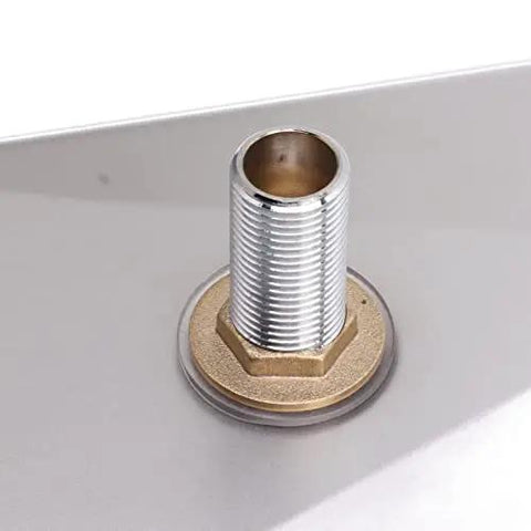 Heavy Duty 304 Stainless Steel Glass Rinser And Pitcher Washer showing chrome threaded hose connector and golden base fitting.