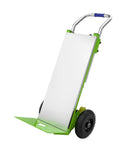 Top Tier Electric Stair Climbing Trolley Hand Truck With 1200W Brushless Motor in green for lifting heavy luggage on stairs.