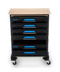 Hella Sturdy Tool Cart With Six Roomy Drawers And Premium Wood Worktop Rolling Shop Trolley Aluminum Body front view.