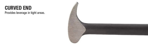 Close-up of a pry bar curved end for leverage, part of the Beefy Rolling Head Pry Bar Set 6 Inch To 20 Inch Four Piece Heavy Duty Pry Bars.