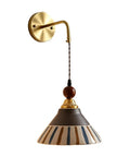 DWEIHDV Ceramic Wall Sconce Vintage Gold Wall Light Fixture with hand-painted striped ceramic shade and brass wall mount.