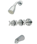 Brass Tub And Shower Faucet With 3 Cross Handles In Polished Chrome, 5 Inch Spout Reach, Pressure Balanced Washerless Cartridge