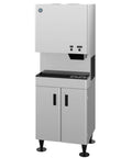 Heavy-Duty Commercial Nugget Ice Maker, Air Cooled Stainless Steel Exterior, countertop model with storage bin and dispensing area.