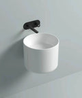 Countertop Bathroom Sinks Cylindrical White Ceramic Bathroom Vessel Sink Wall Mount Bathroom Sink No Overflow Hole Porcelain Vanity Sink Basin, Ceramic Sink Only Bathroom, wall-mounted design, elegant round shape.