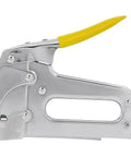 Heavy Duty Staple Gun With Rear Load Magazine For Voice And Data Cables And Wiring, chrome finish, yellow handle, side view